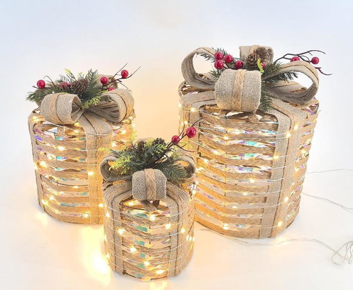 DKD Home Decor Set de 3 Piezas Decorativas Iridiscentes con LED