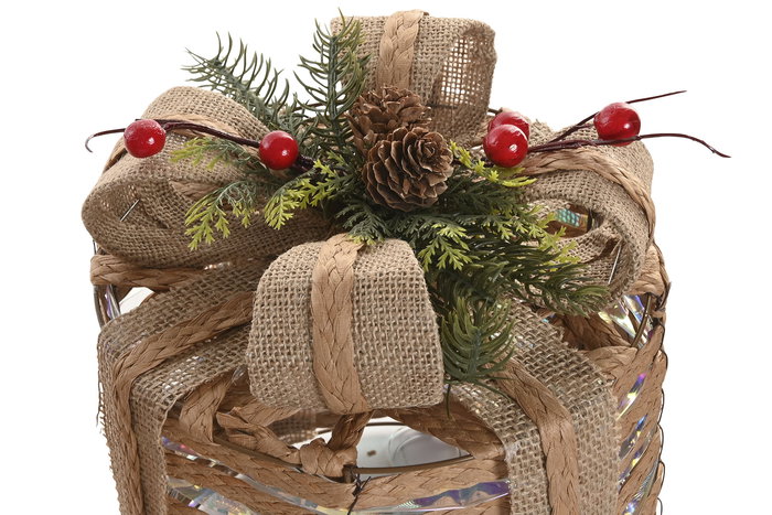 DKD Home Decor Regalo Navidad Set de 3 Piezas Ratan Led Natural Multicolor 25 x 30 x 25 cm