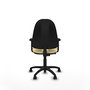 Silla de oficina Algarra con mecanismo Contacto permanente básico tapizada con Similpiel color Crema. Equipada con Base poliamida negra, Brazos 2D y Ruedas de nailon 50 mm