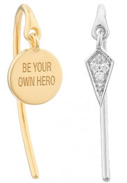 Secrecy Pendientes HERO Plata de Ley 925 Reciclada con Baño de Oro 18K y Diamante, 3cm, Dorado