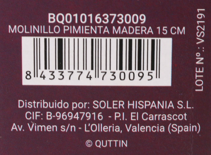 Quttin Molinillo de Pimienta de Madera 15 cm (20 Unidades)
