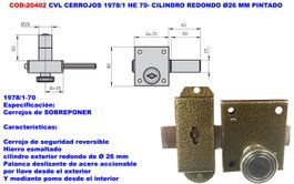 CVL Cerrojo 1978/ HE 70 con cilindro redondo Ø26 mm pintado