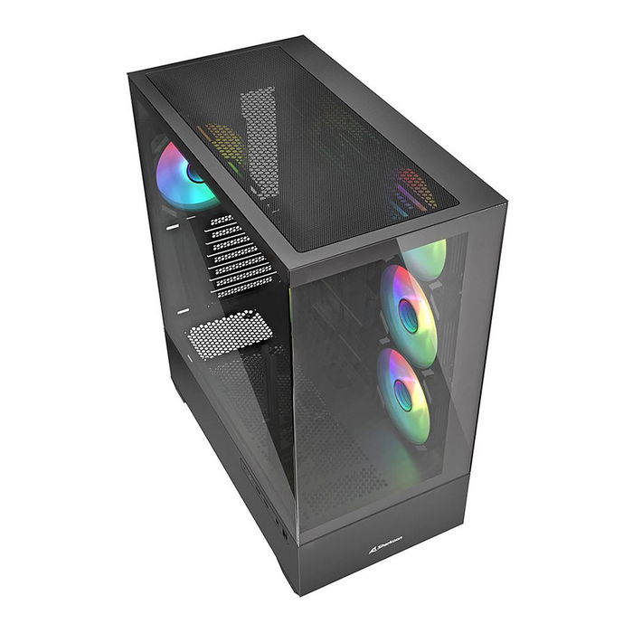 Sharkoon AK6 RGB ATX Caja de PC con Panel Lateral de Vidrio Templado y 3 Ventiladores RGB Incluidos, Negra