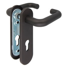 Juego de manillas con placa y bocallaves acero negro para puerta exterior 3PB72
