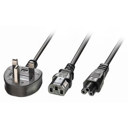 Lindy Cable Divisor Negro de 2.5m con Enchufe UK de 3 Pines a IEC C13 y IEC C5 para PC, Monitores y Equipos de Audio