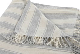 DKD Home Decor Plaid Básico Gris Crudo 250 x 150 cm Algodón Reciclado Poliéster Rayas Multiusos Hecho a Mano