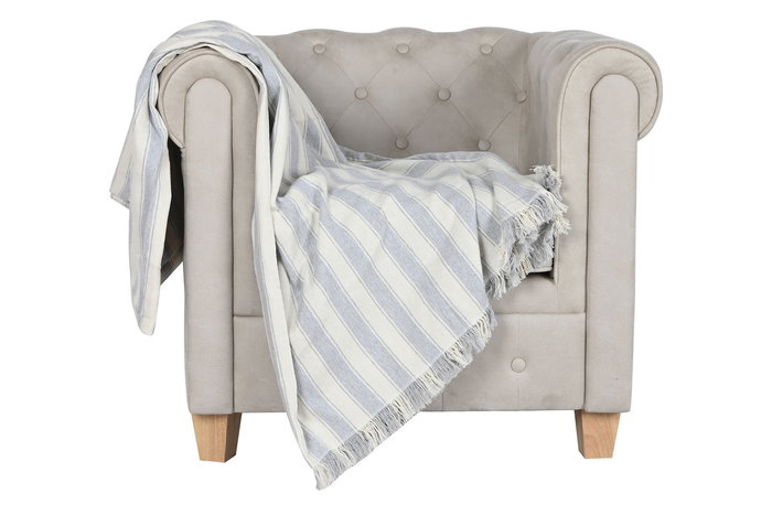 DKD Home Decor Plaid Básico Gris Crudo 250 x 150 cm Algodón Reciclado Poliéster Rayas Multiusos Hecho a Mano