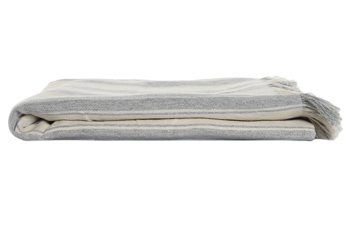 DKD Home Decor Plaid Básico Gris Crudo 250 x 150 cm Algodón Reciclado Poliéster Rayas Multiusos Hecho a Mano