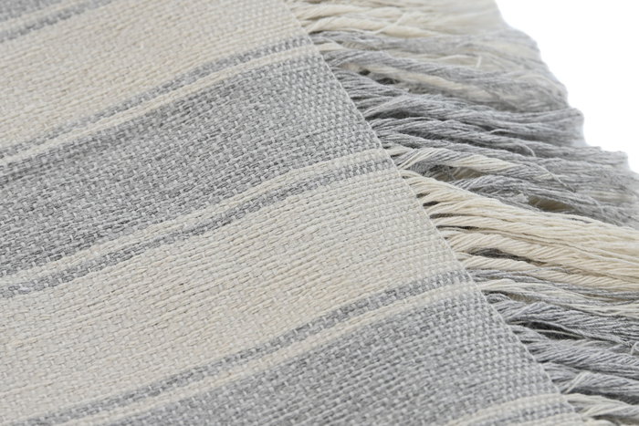 DKD Home Decor Plaid Básico Gris Crudo 250 x 150 cm Algodón Reciclado Poliéster Rayas Multiusos Hecho a Mano