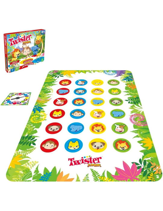 Hasbro Twister Junior - Versión Multilingüe, Juego de Movimiento para Niños a Partir de 3 Años, Tapete Doble Cara, 2 a 4 Jugadores