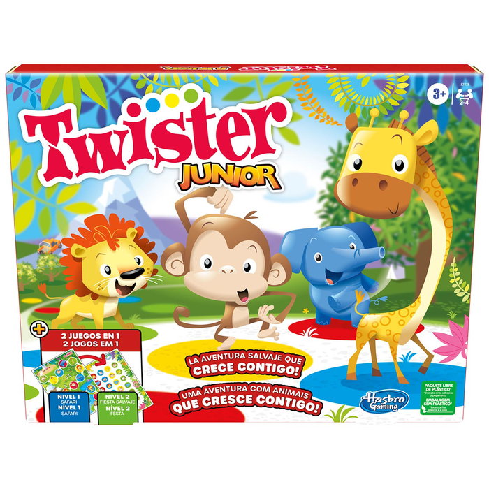 Hasbro Gaming Twister Junior F7478 Juego 2 en 1 Fiesta Salvaje Safari Animales para Niños +3 Años