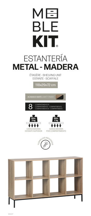 Inde Estantería Cubo 8 Compartimentos con Patas de Metal 118x29x72 cm