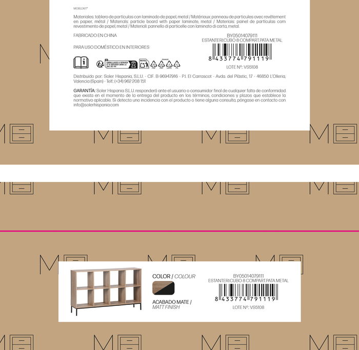 Inde Estantería Cubo 8 Compartimentos con Patas de Metal 118x29x72 cm