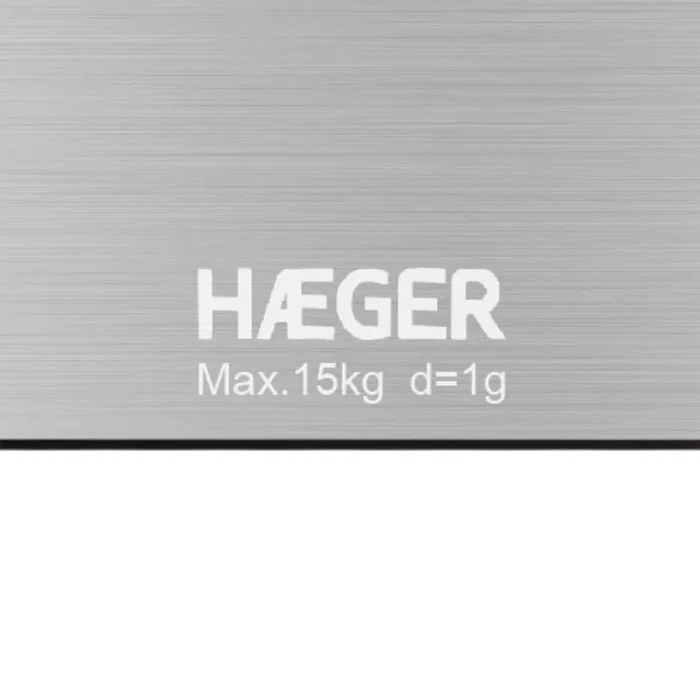Haeger KS-DIG.012A Báscula Electrónica de Cocina Acero Inoxidable, 15 kg 1 g, Forma Rectángulo para Encimera