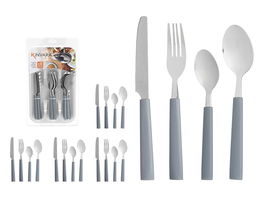 Kinvara Set 16 Cubiertos con Cubertero Gris Metal y Plástico 7x38x5 cm (Set de 6)