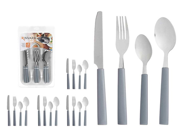 Kinvara Set 16 Cubiertos con Cubertero Gris Metal y Plástico 7x38x5 cm (Set de 6) Kinvara Set 16 Cubiertos con Cubertero Gris Metal y Plástico 7x38x5 cm (Set de 6)