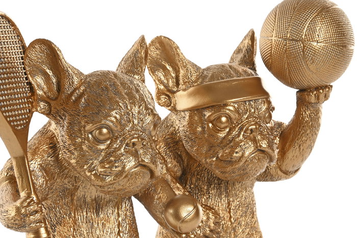 DKD Home Decor Figura de Resina Bulldog Dorado Set de 2