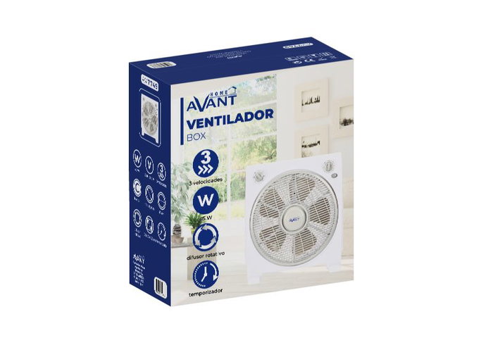 AVANT Ventilador Box 30 cm 40W, Ventilador de Torre con Motor Silencioso y 3 Velocidades