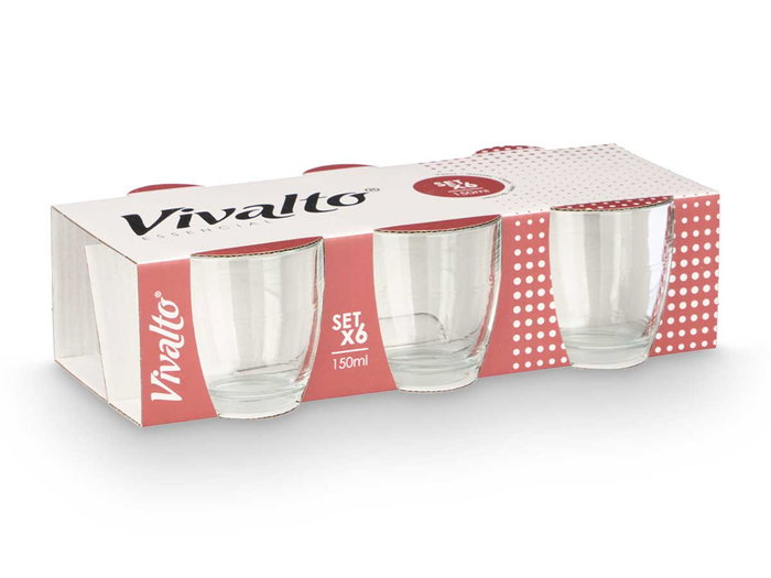 VIVALTO Set 6 Vasos Cortado 150ml Vidrio Transparente - Dimensiones: 26.4 x 7.3 x 13.5 cm (Set de 12) VIVALTO Set 6 Vasos Cortado 150ml Vidrio Transparente - Dimensiones: 26.4 x 7.3 x 13.5 cm (Set de 12)
