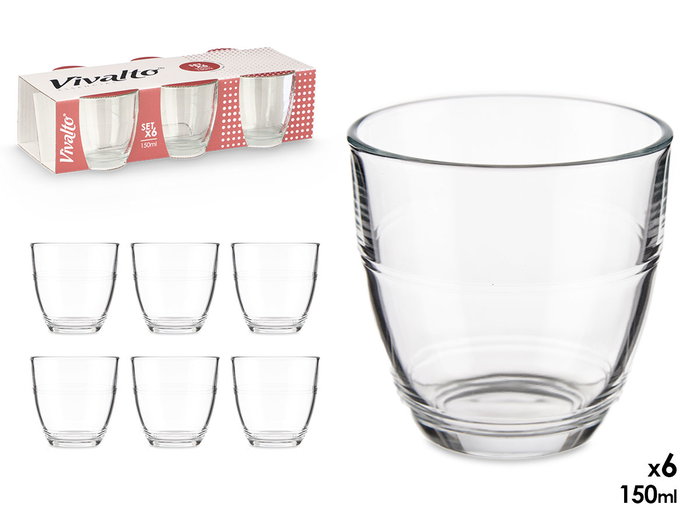 VIVALTO Set 6 Vasos Cortado 150ml Vidrio Transparente - Dimensiones: 26.4 x 7.3 x 13.5 cm (Set de 12) VIVALTO Set 6 Vasos Cortado 150ml Vidrio Transparente - Dimensiones: 26.4 x 7.3 x 13.5 cm (Set de 12)