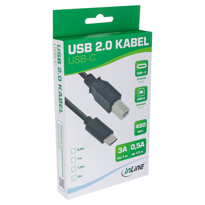InLine Cable USB 2.0 USB C a USB B de 2m Negro InLine Cable USB 2.0 USB C a USB B de 2m Negro