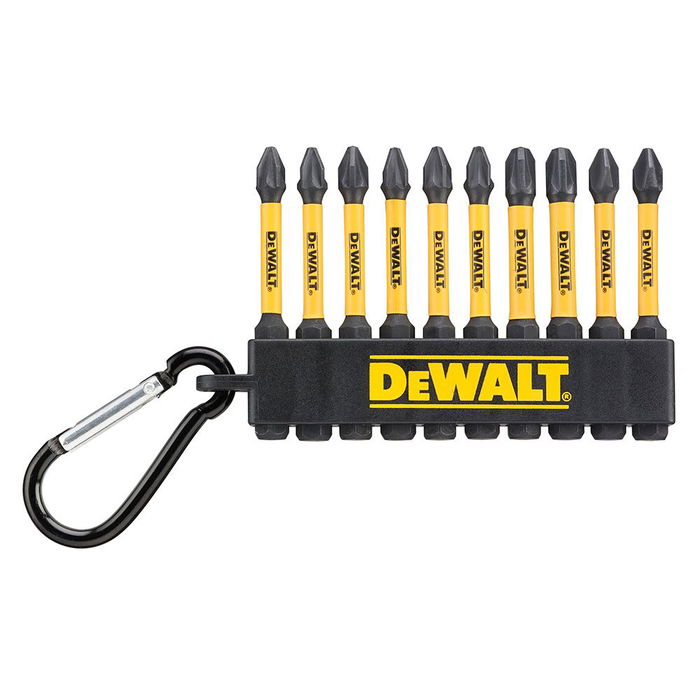 Dewalt Juego de 10 Puntas Flextorq 57 mm: 6xPZ2, 2xPZ3, 2xPH2 con Mosquetón - Expositor de 50 Uds