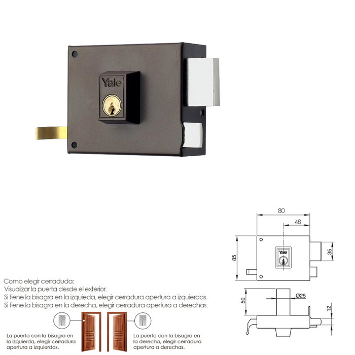 YALE Cerradura de sobreponer 125-a/hp/ 8 Derecha