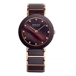 BERING 11435-765 Reloj de Mujer con Caja Rosa y Correa Marrón