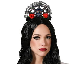 Diadema Halloween Telaraña Negro Rojo Mujer Adulto