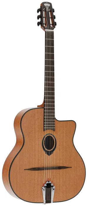 LAG Guitarra Acústica Swing Gypsy Jazz SL-100 Petite Bouche, Tapa Cedro Rojo Fondo Caoba, Color Natural, Con Funda