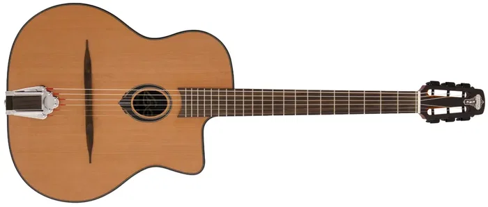 LAG Guitarra Acústica Swing Gypsy Jazz SL-100 Petite Bouche, Tapa Cedro Rojo Fondo Caoba, Color Natural, Con Funda