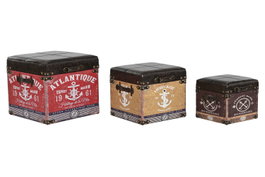 Juego de Cajas Decorativas Home ESPRIT Marrón Multicolor Poliuretano Madera Vintage (3 Piezas)