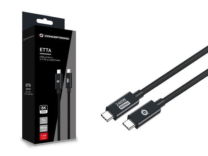 Conceptronic ETTA04B12 Cable USB-C Macho a Macho 240W PD Negro