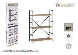 Confortime Estantería de 3 Niveles en Metal y Madera Negra - 85 cm de Largo x 25 cm de Alto x 7 cm de Ancho (2 Unidades)