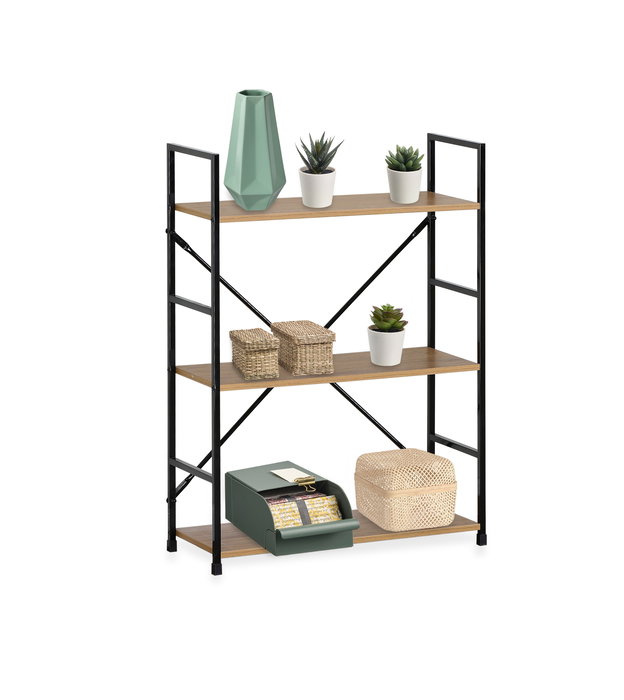 Confortime Estantería de 3 Niveles en Metal y Madera Negra - 85 cm de Largo x 25 cm de Alto x 7 cm de Ancho (2 Unidades)