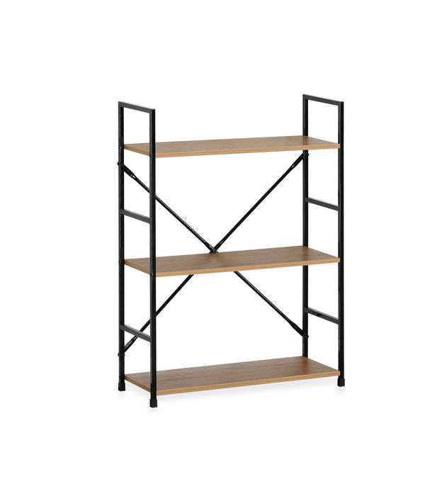 Confortime Estantería de 3 Niveles en Metal y Madera Negra - 85 cm de Largo x 25 cm de Alto x 7 cm de Ancho (2 Unidades)