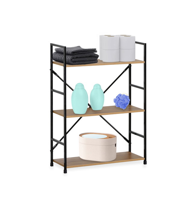 Confortime Estantería de 3 Niveles en Metal y Madera Negra - 85 cm de Largo x 25 cm de Alto x 7 cm de Ancho (2 Unidades)