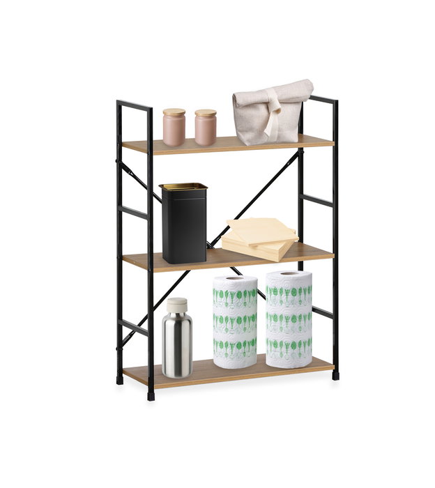 Confortime Estantería de 3 Niveles en Metal y Madera Negra - 85 cm de Largo x 25 cm de Alto x 7 cm de Ancho (2 Unidades)
