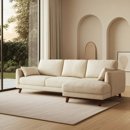 Sofá Chaise Longue Beige Tejido-Madera 240 X 155 X 86 cm