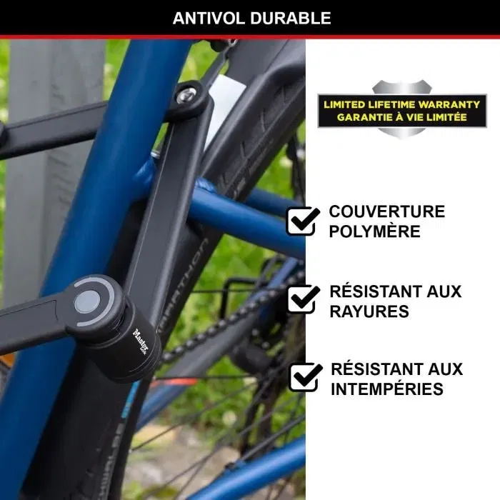 Master Lock Candado Plegable para Bicicleta 8335EURDPRO - Acero Endurecido, 4 Llaves, Soporte Incluido
