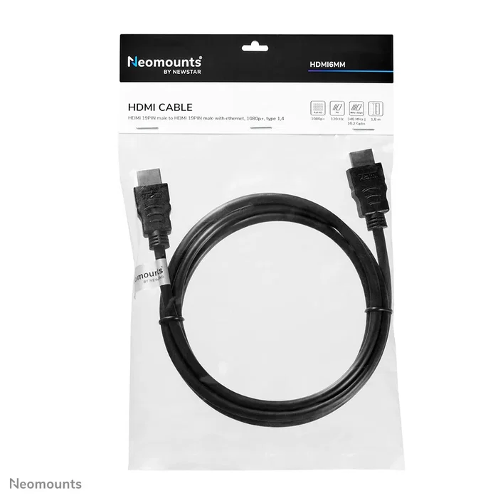 Neomounts Cable HDMI 6MM HDMI 1.4, 2 m, Conectores Macho Tipo A Estándar, 10.2 Gbit/s, 340 MHz, Negro, HDMI6MM Neomounts Cable HDMI 6MM HDMI 1.4, 2 m, Conectores Macho Tipo A Estándar, 10.2 Gbit/s, 340 MHz, Negro, HDMI6MM