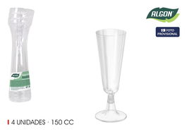 Algon Set 4 Copas de Cava Pie Transparente 150 cc (24 Unidades)