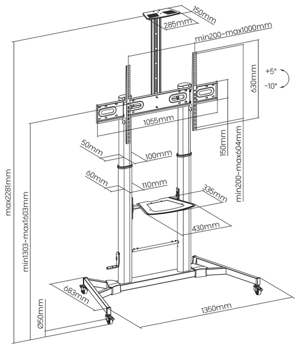 Aisens Soporte de Suelo ECO FT100TE-171 para TV de 60-100 pulgadas