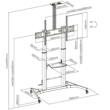 Aisens Soporte de Suelo FT100TE-171 para TV 60-100" con Ruedas y Manivela, hasta 100kg Aisens Soporte de Suelo FT100TE-171 para TV 60-100" con Ruedas y Manivela, hasta 100kg