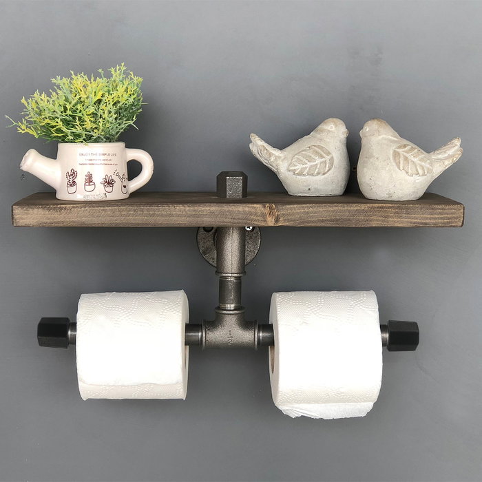 Hanah Home Estantería de tubo Boruraf030, madera de abeto y metal, color nogal y negro, 40x12x12 cm Hanah Home Estantería de tubo Boruraf030, madera de abeto y metal, color nogal y negro, 40x12x12 cm