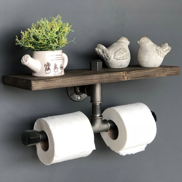 Hanah Home Estantería de tubo Boruraf030, madera de abeto y metal, color nogal y negro, 40x12x12 cm Hanah Home Estantería de tubo Boruraf030, madera de abeto y metal, color nogal y negro, 40x12x12 cm