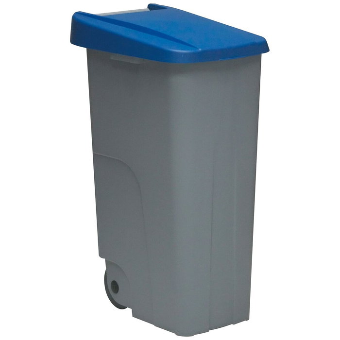 Denox Contenedor de Reciclaje con Ruedas y Asa, 110 L, Gris con Tapa Azul