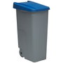 Denox Contenedor de Reciclaje con Ruedas y Asa, 110 L, Gris con Tapa Azul