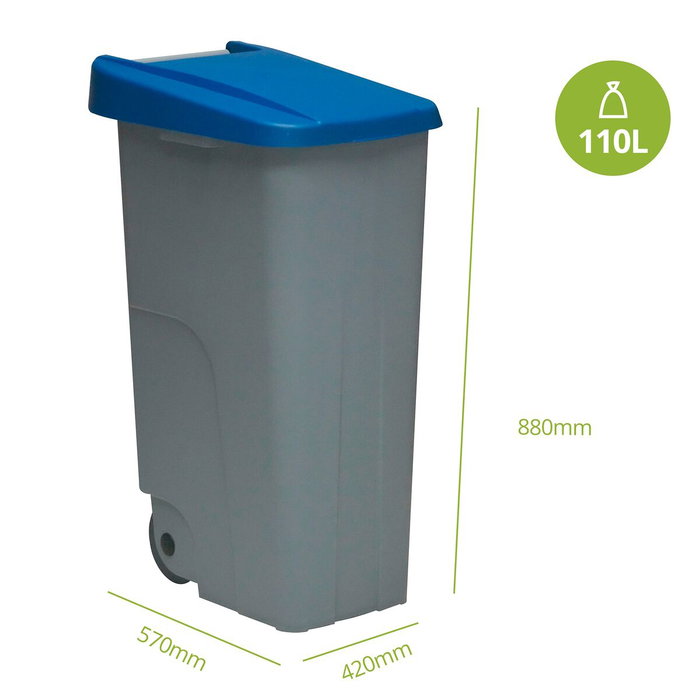 Denox Contenedor de Reciclaje con Ruedas y Asa, 110 L, Gris con Tapa Azul