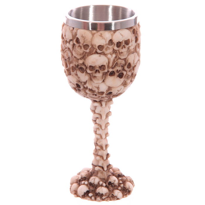 PUCKATOR Copa Cabezas de Calavera y Espina Dorsal Decorativa de Resina y Metal